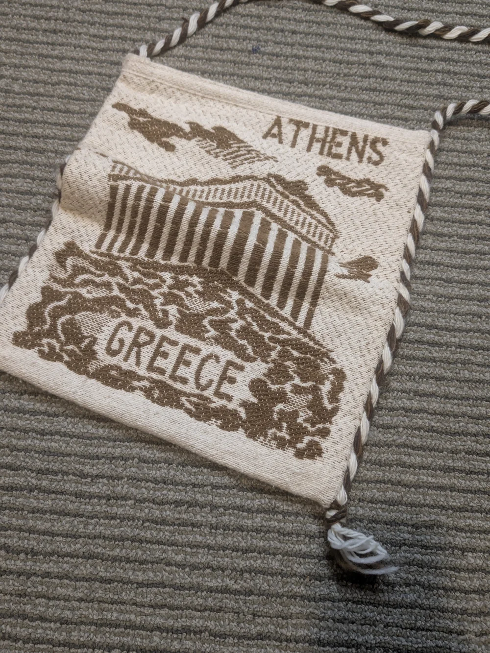 Beige and Brown Athens Greece Woven Bag